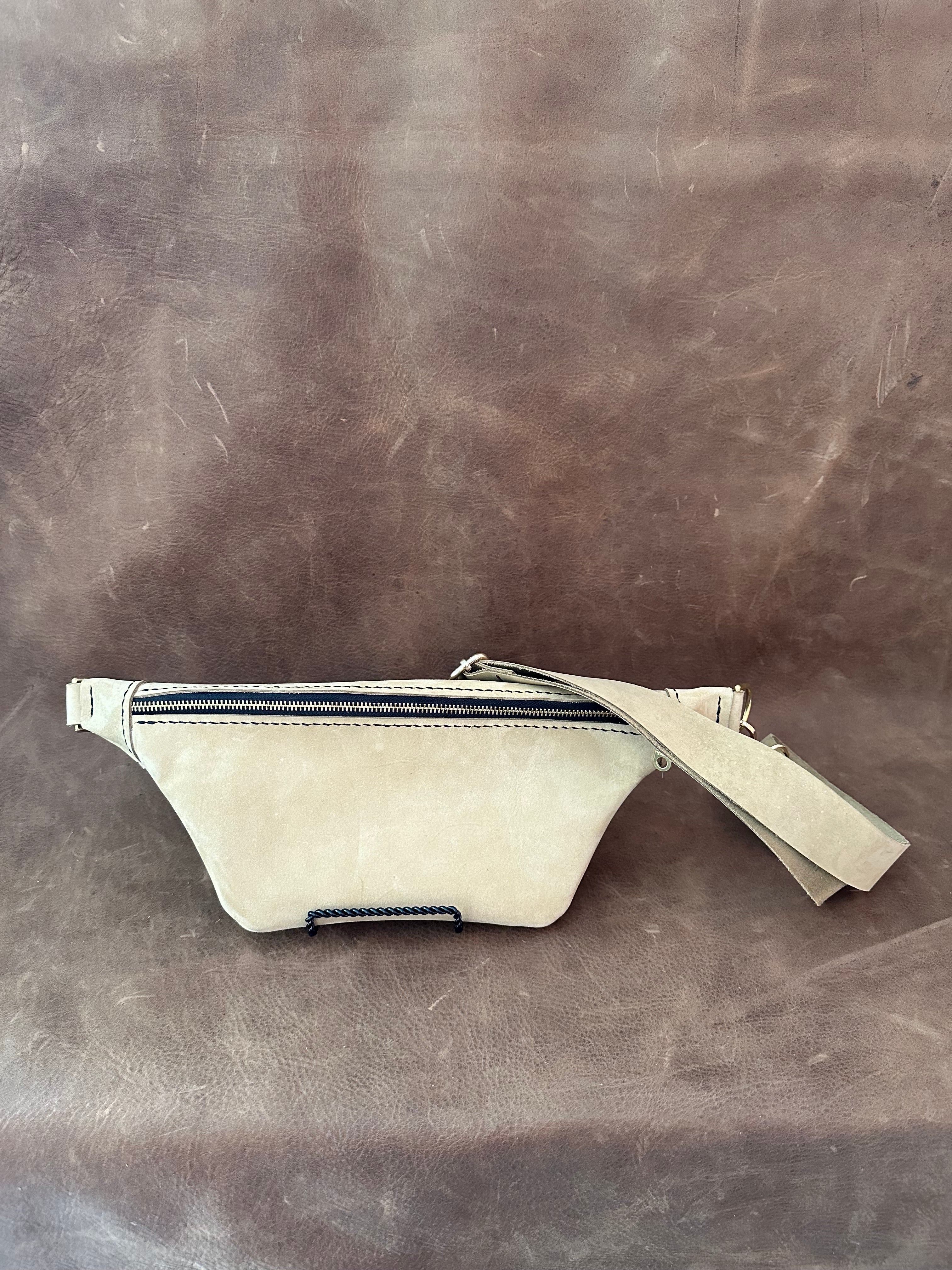 Crossbody Bag - Tan w/ Black Stitching