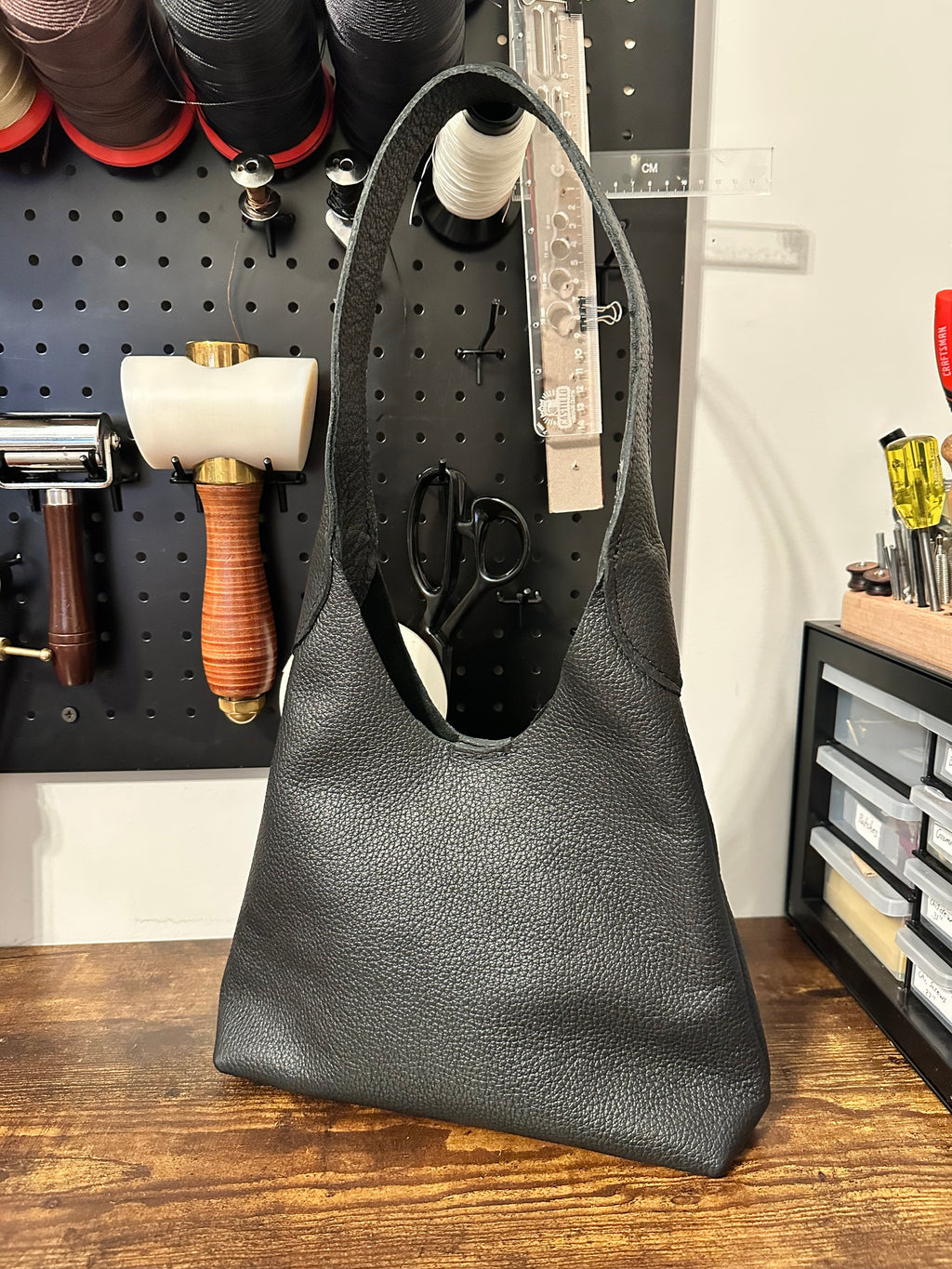 Slouchy Shoulder Bag - Black Pebble