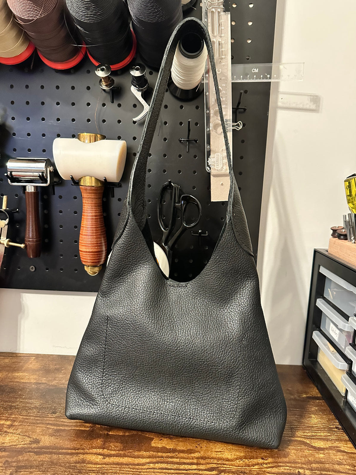 Slouchy Shoulder Bag - Black Pebble